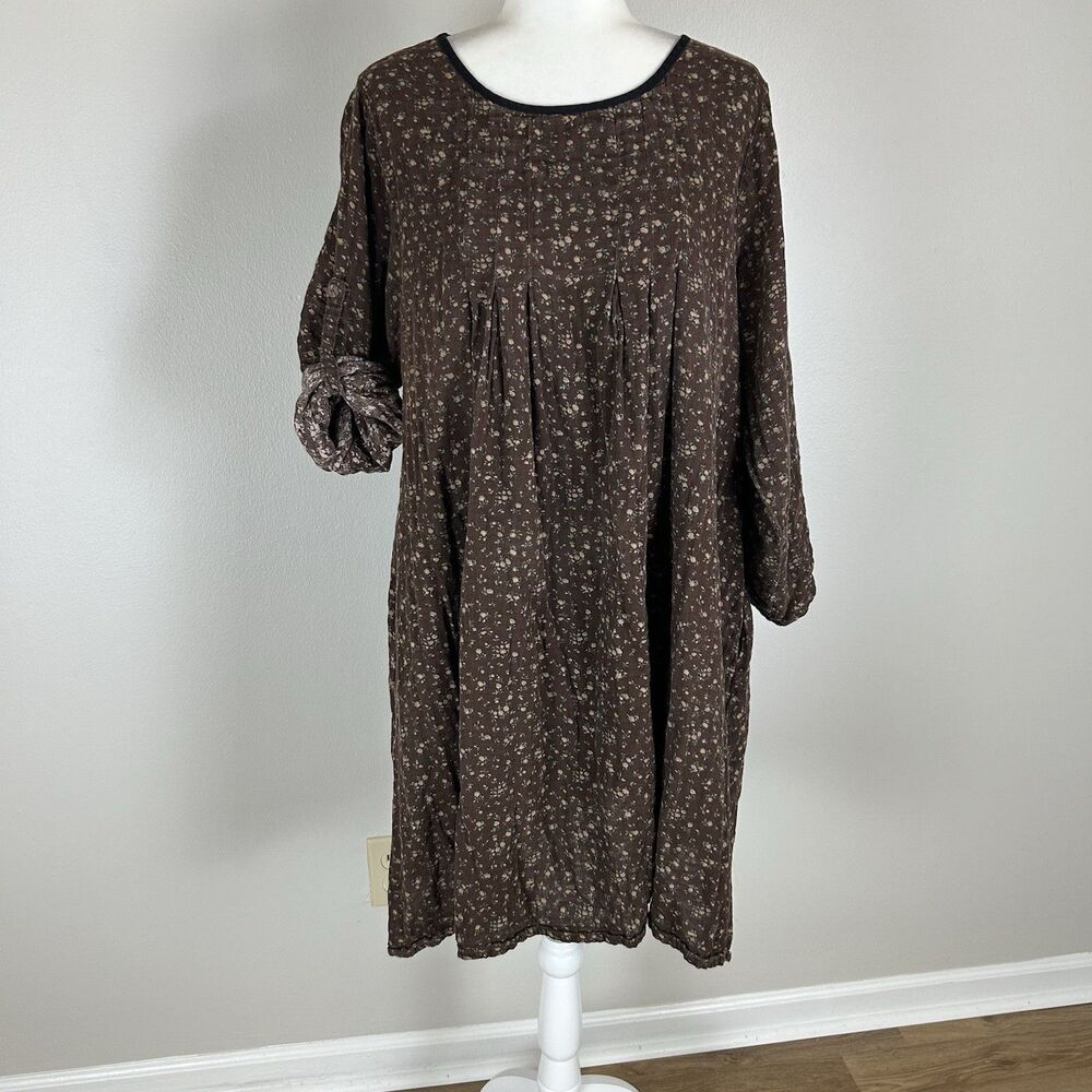 Size XL Cotton Floral Dress Chocolate Swing Peasant Prairie Cottage Hippie Boho